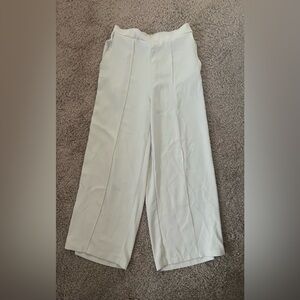 MELLODAY Wide-Leg Cream Pants High Waist Pleated Front Elastic Back M